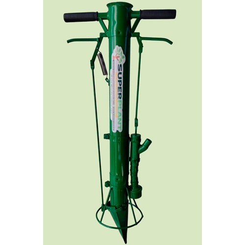 Plantadeira Manual com Duas Empunhadura, Cano de 75 mm de Alumínio, Bico em Aço Carbono , Válvula de Irrigação+ limitador de profundidade regulável