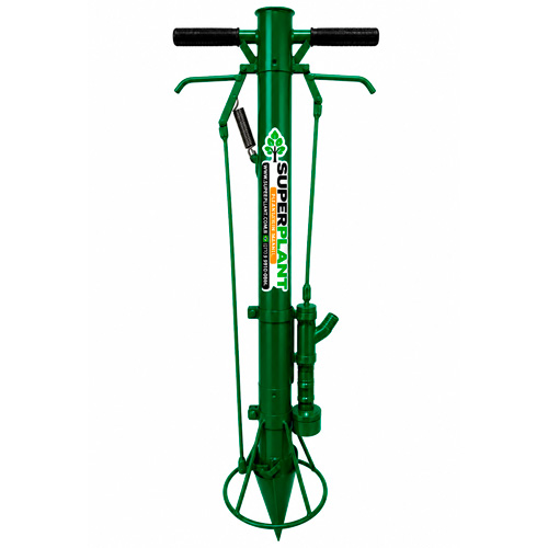 Plantadeira Manual com Duas Empunhadura, Cano de 60 mm de Alumínio, Bico em Aço Carbono , Válvula de Irrigação+ limitador de profundidade regulável